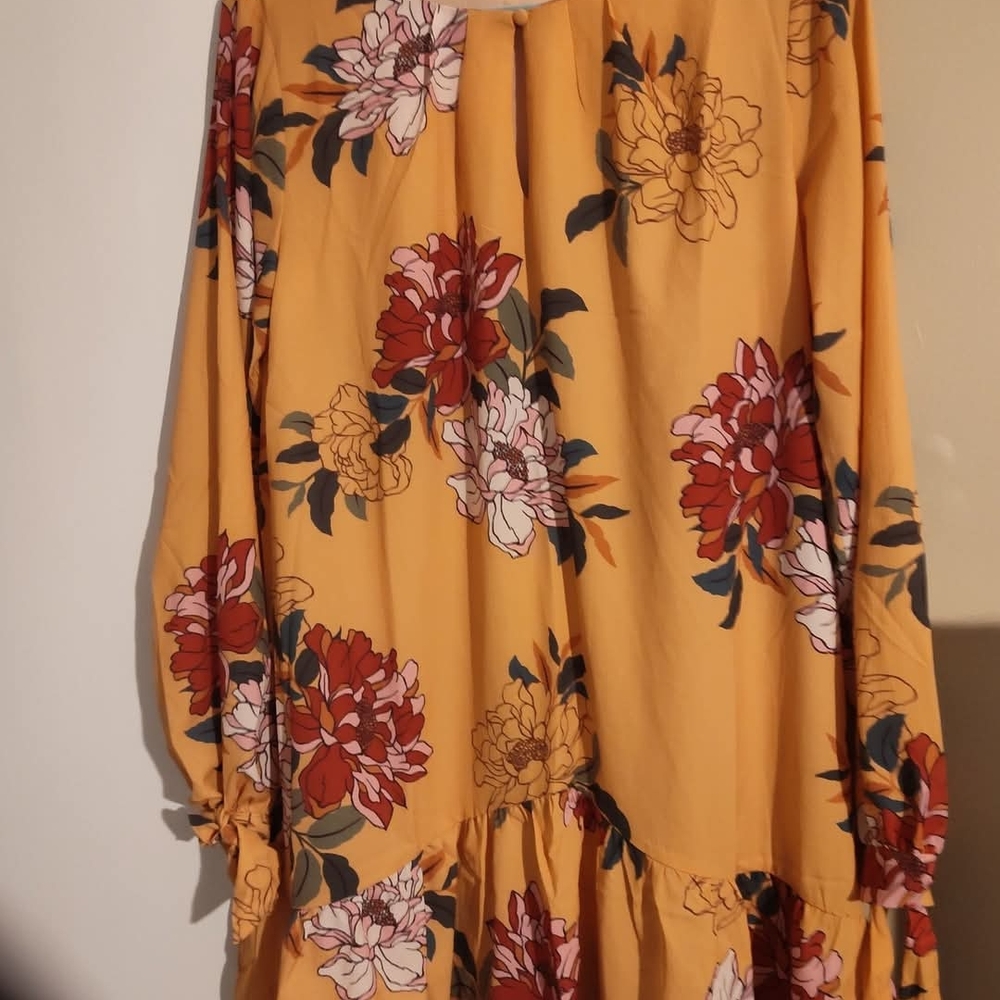Umgee Long Sleeve Floral Dress - Mustard and Red
